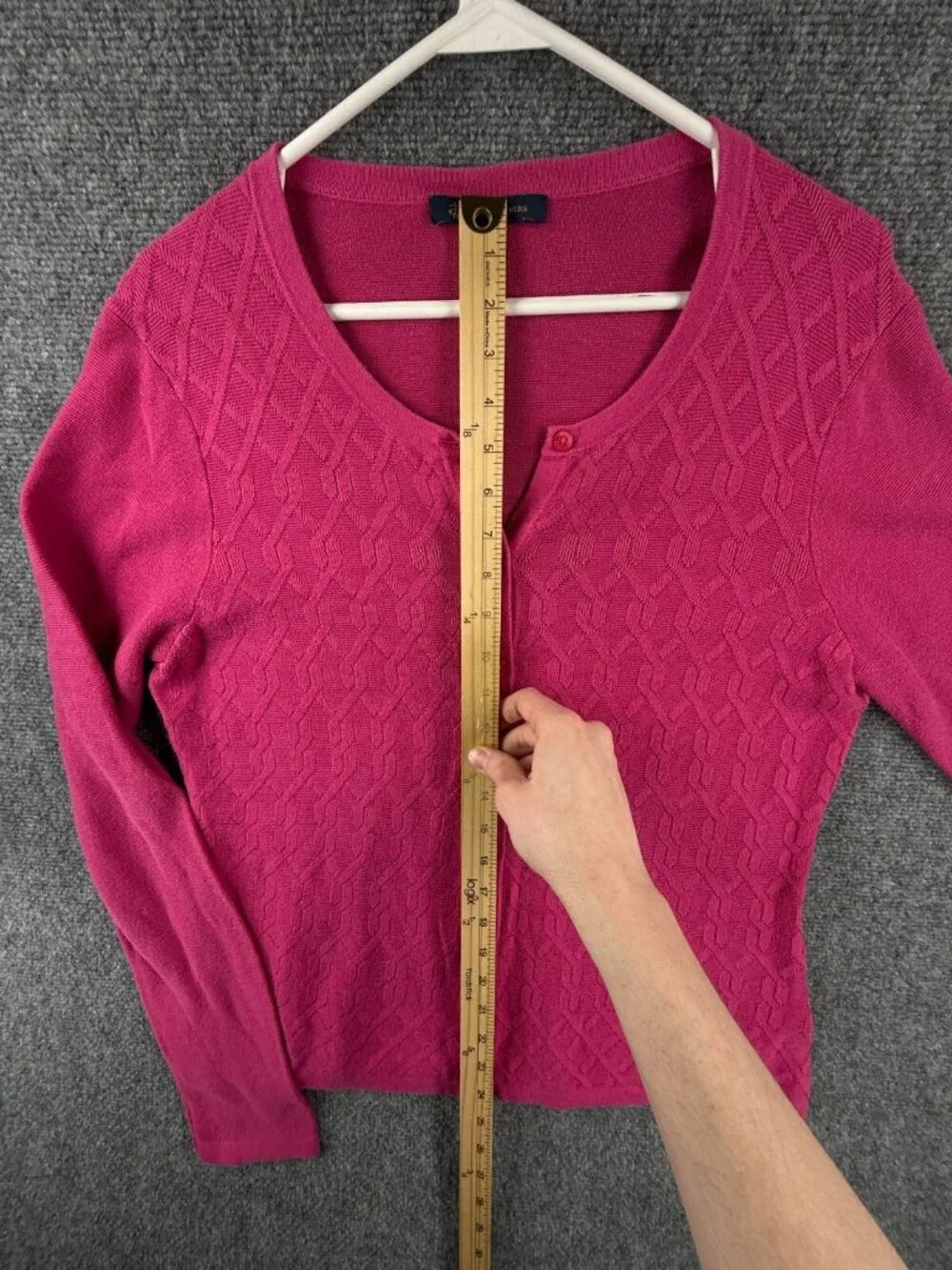 Brooks Brothers Pink Cardigan Sweater Knit XL Textured Long Sleeve Rayon Cotton
